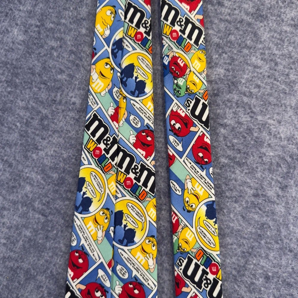 M&M Mens Tie World Comic Strip Character Red Yellow Blue Novelty Necktie